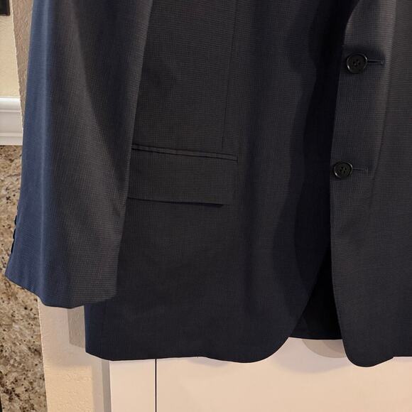 Canali Two Button Single Breasted Wool Blazer Graph Checked Blue Pockets Sz 44R - Picture 4 of 14